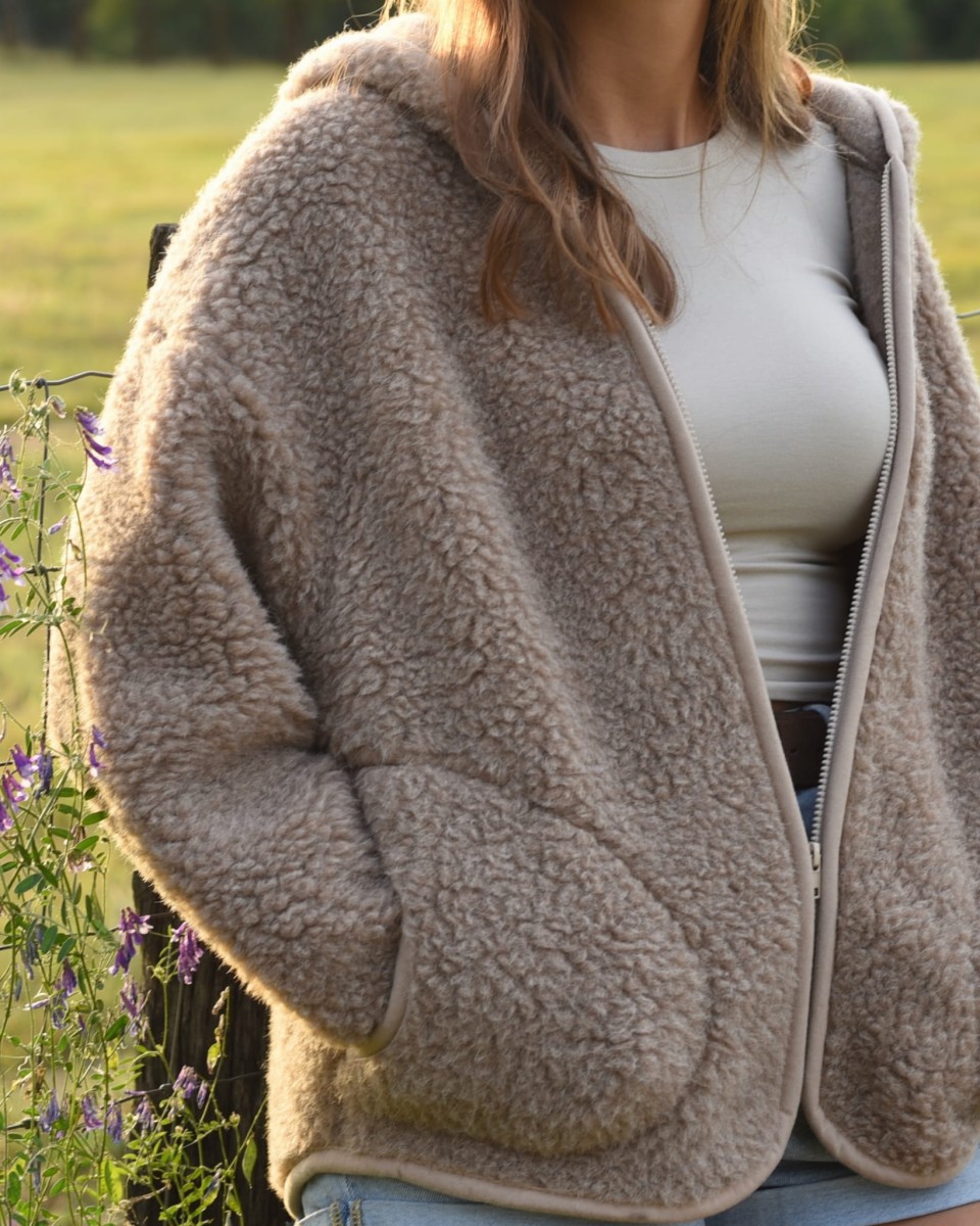 Kurtka z Wełny Merino Oversize TAUPE
