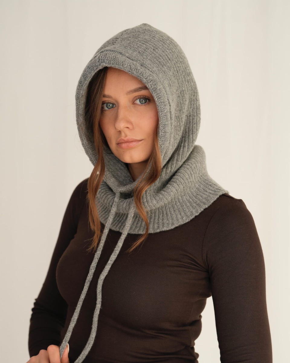 Kaptur Balaclava z Wełny Merino 100% Szara
