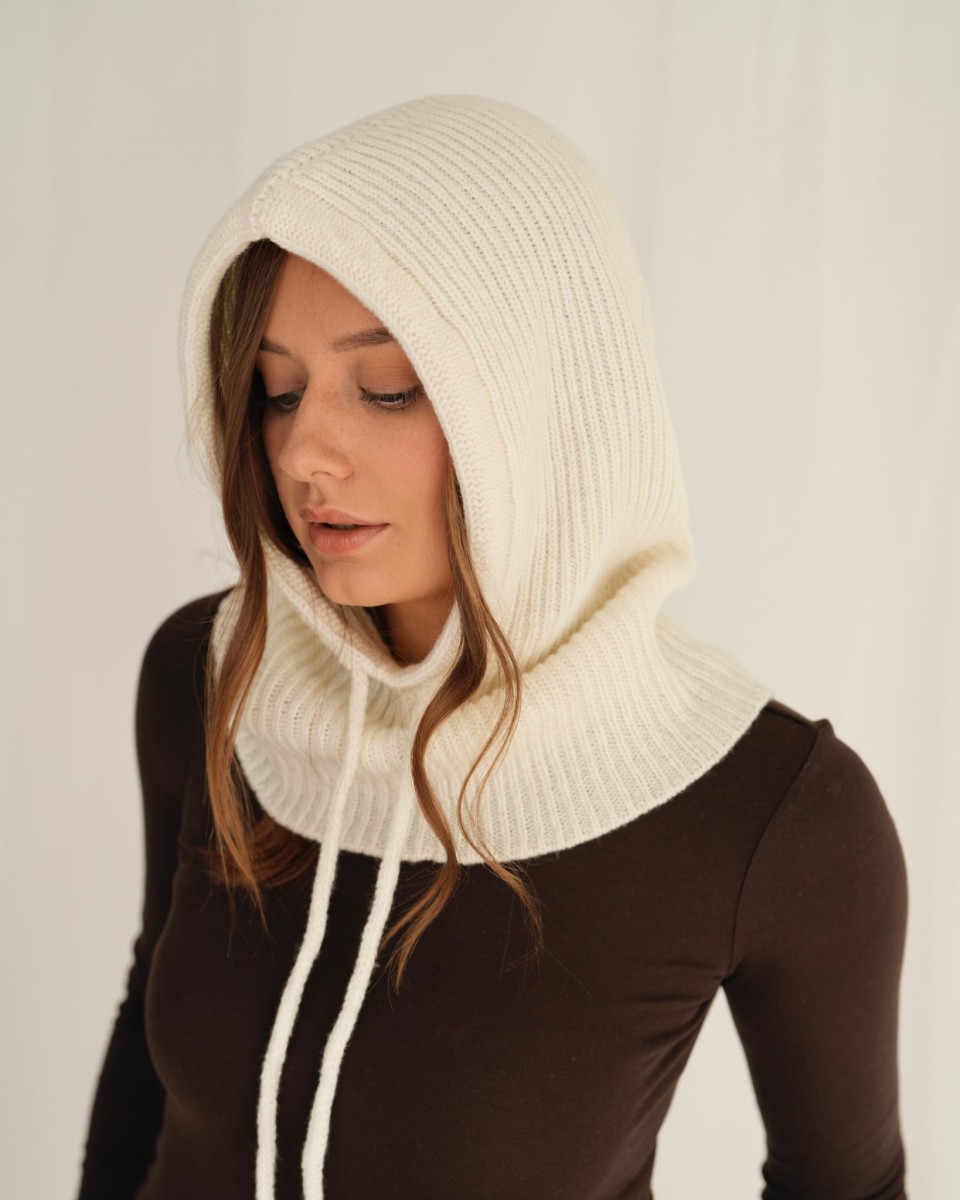 Kaptur Balaclava z wełny merino Ecru
