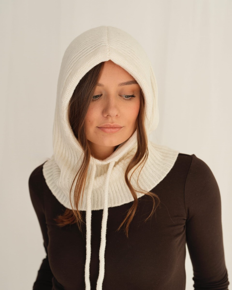 Kaptur Balaclava z wełny merino Ecru