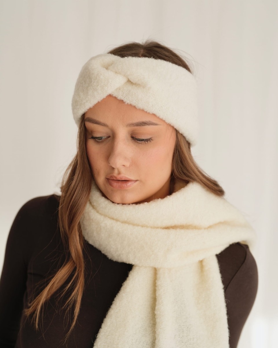 Opaska z wełny merino boucle Ecru