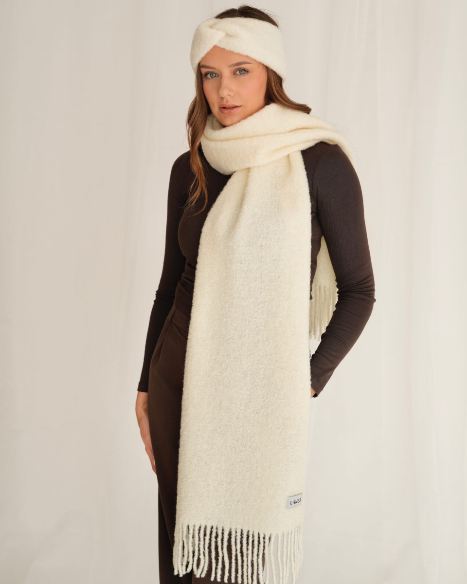 Opaska z wełny merino boucle Ecru