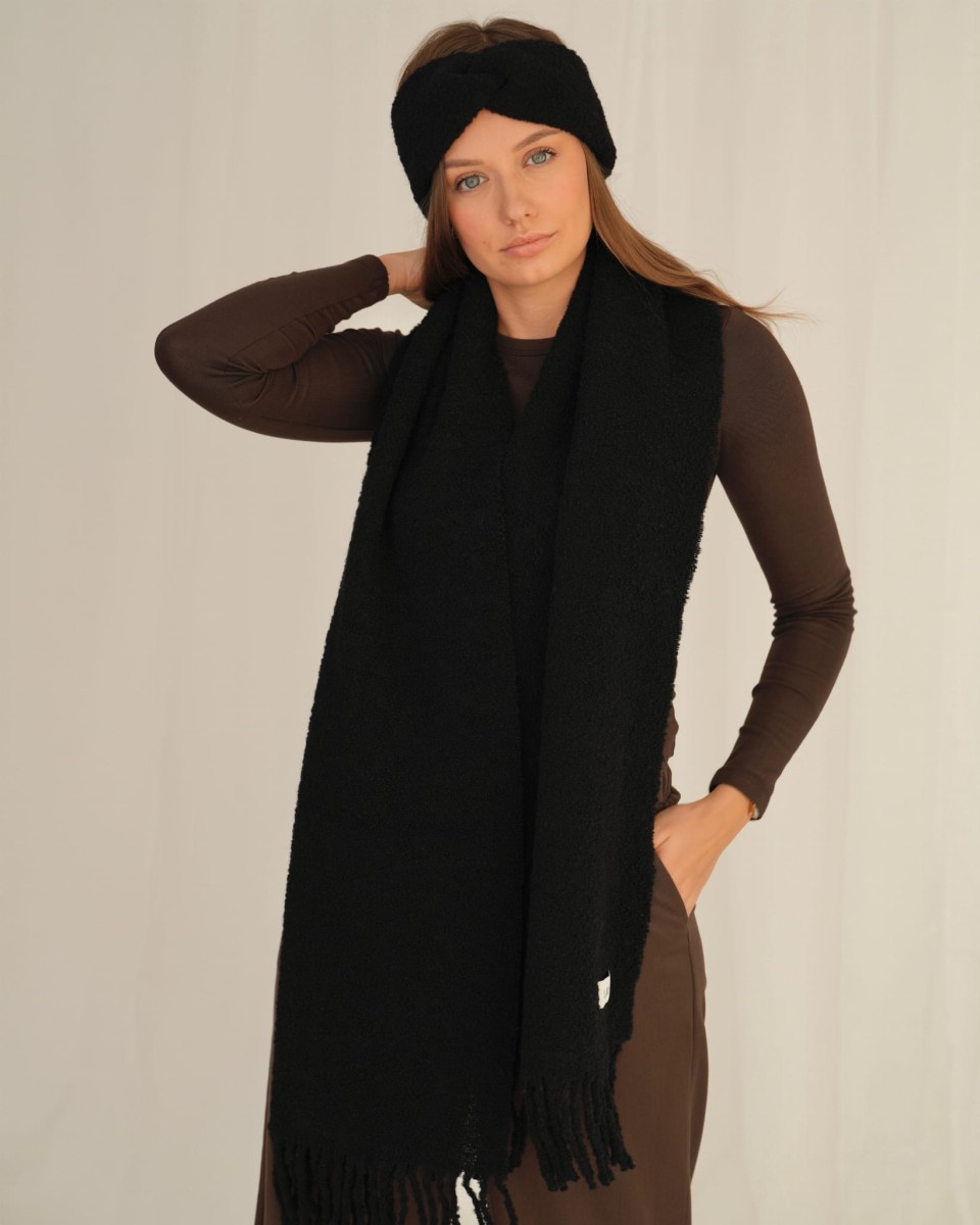 Opaska z wełny merino boucle Czarna