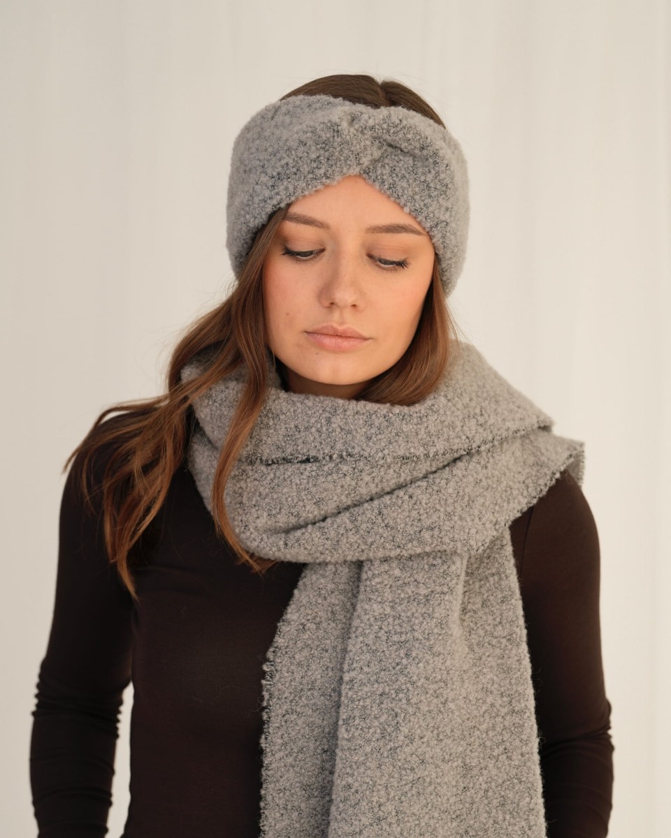 Opaska z wełny merino boucle Szara