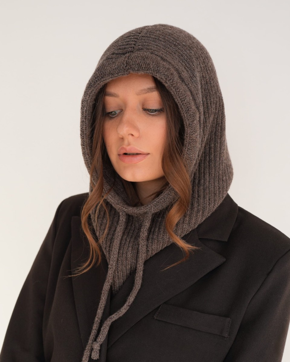 Kaptur Balaclava z wełny merino czekoladowy