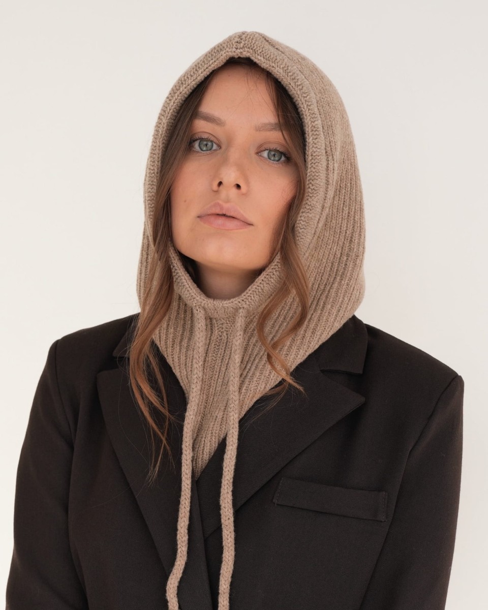 Kaptur Balaclava z wełny merino Brązowy
