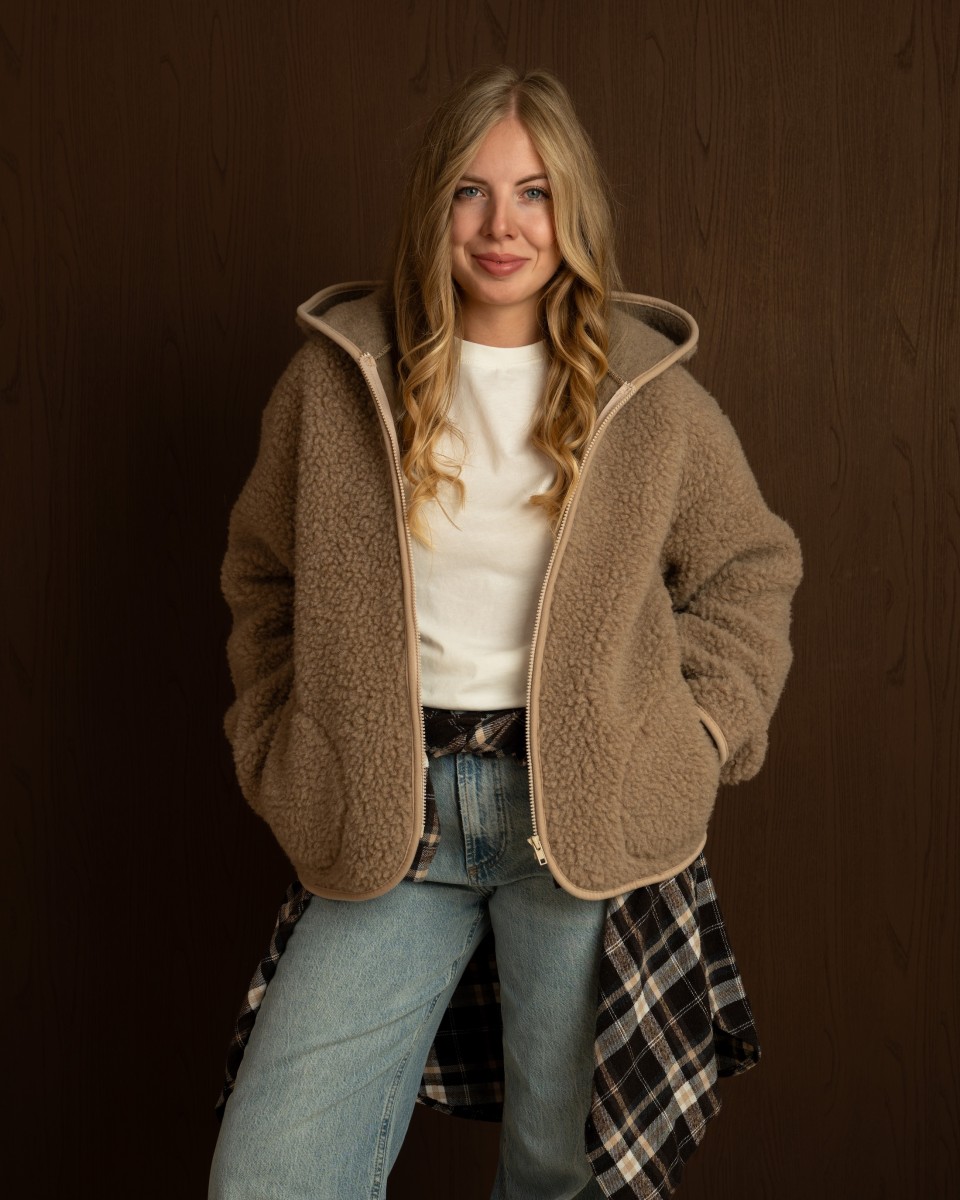 MEGGIE Kurtka z Wełny Merino Oversize TAUPE