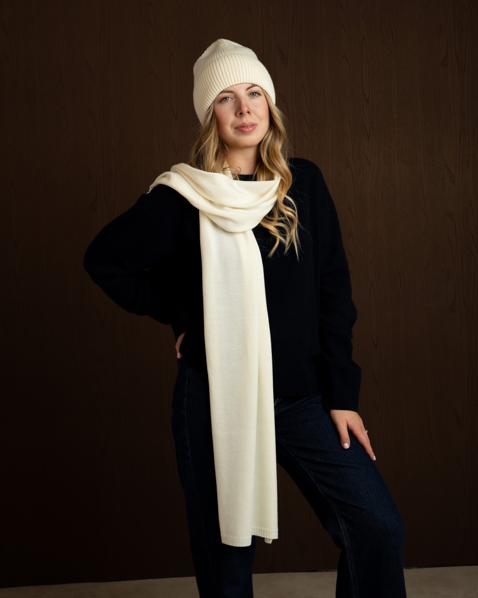 LUMI SZAL Z WEŁNY MERINO 100% ECRU LANEA