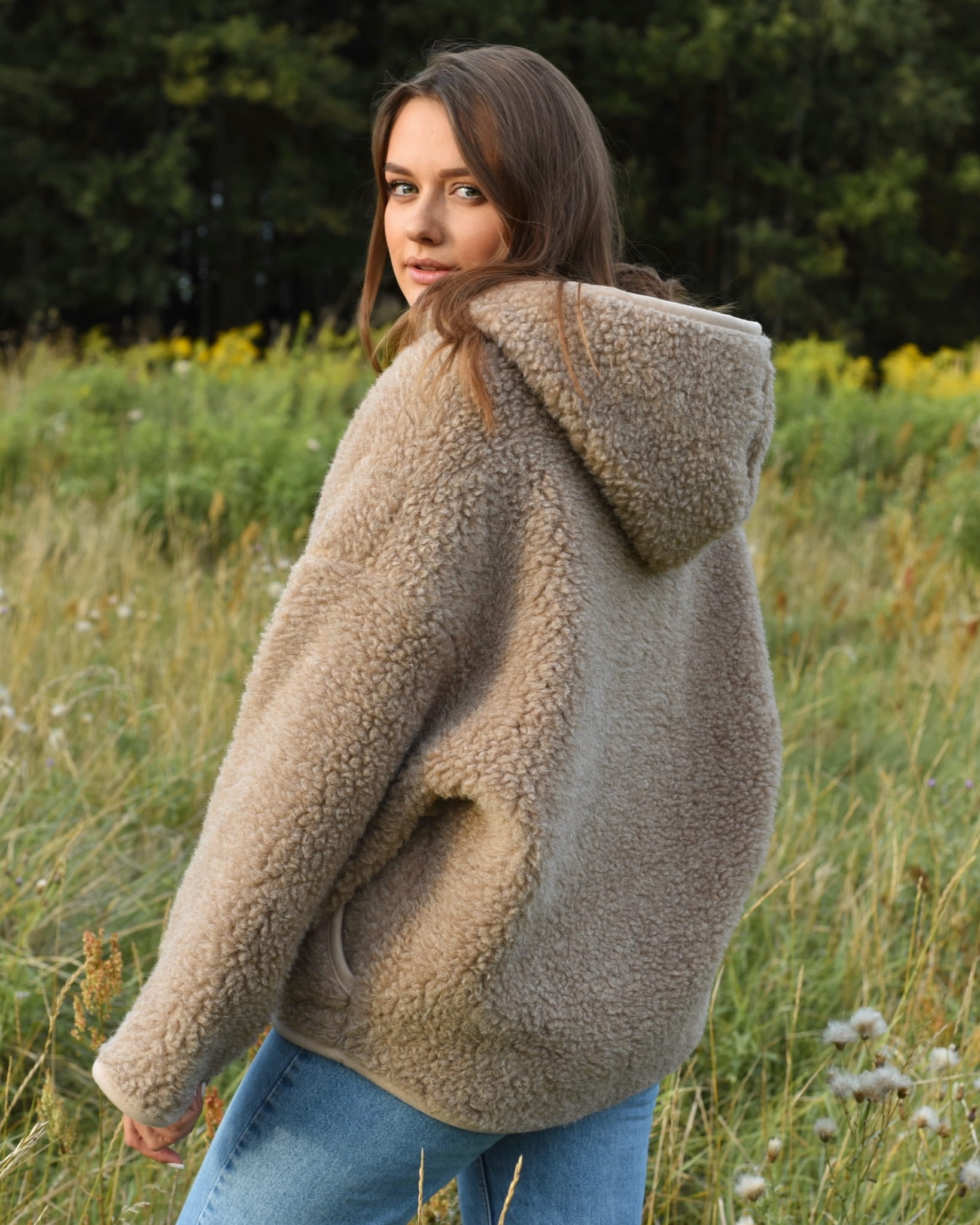 Kurtka z Wełny Merino Oversize TAUPE