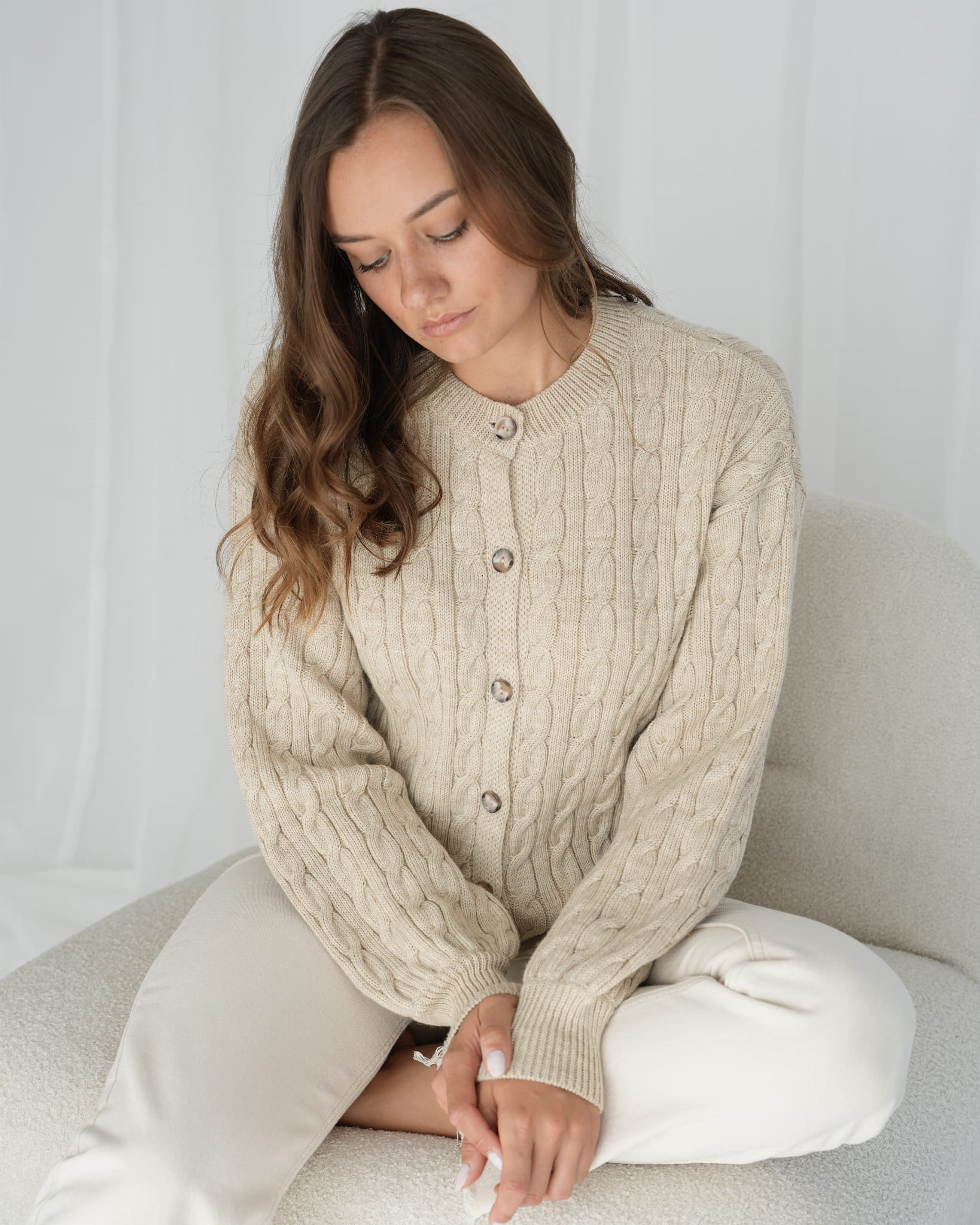 CARMEN Sweter z wełny merino 100% Beżowy