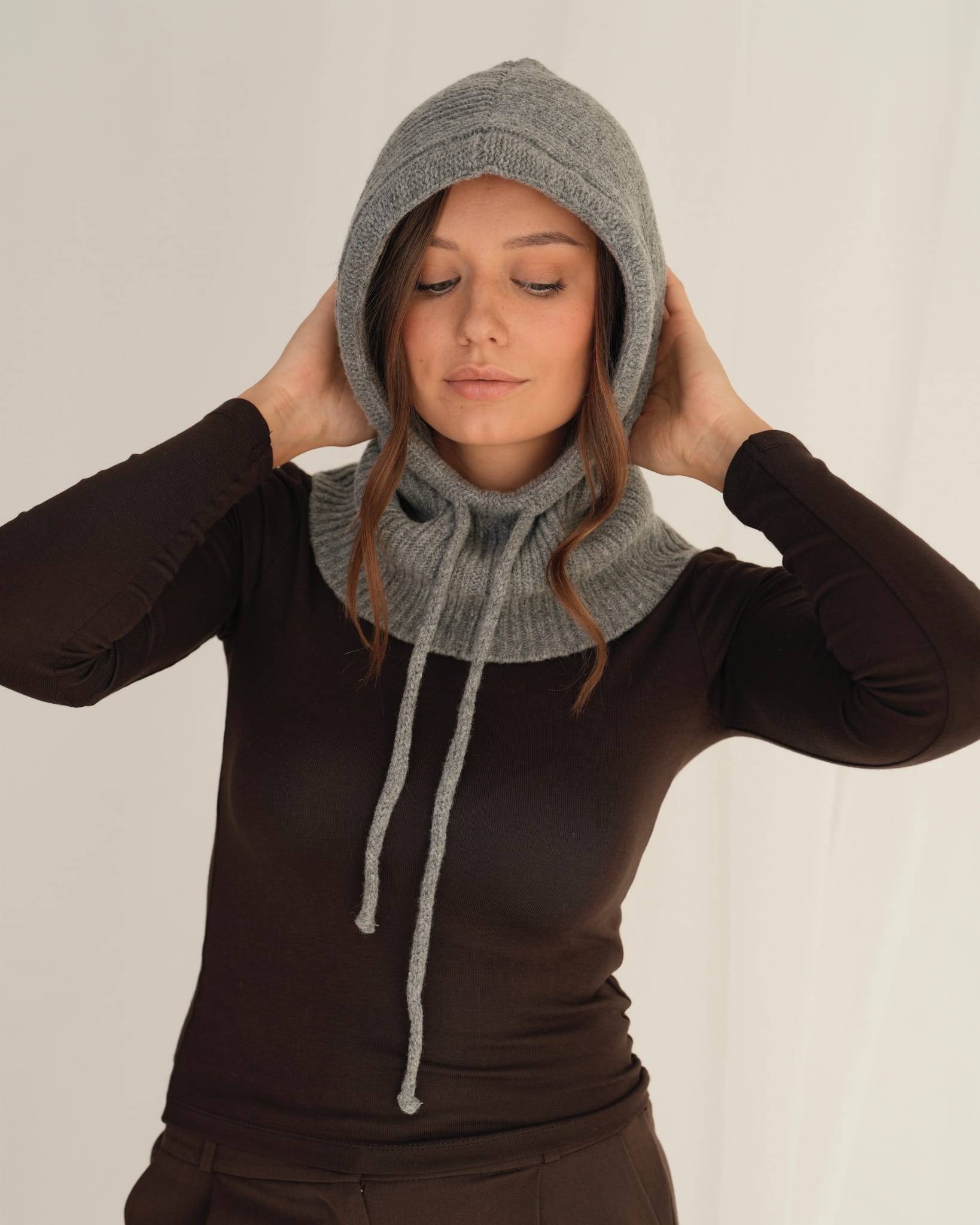 Kaptur Balaclava z Wełny Merino 100% Szara