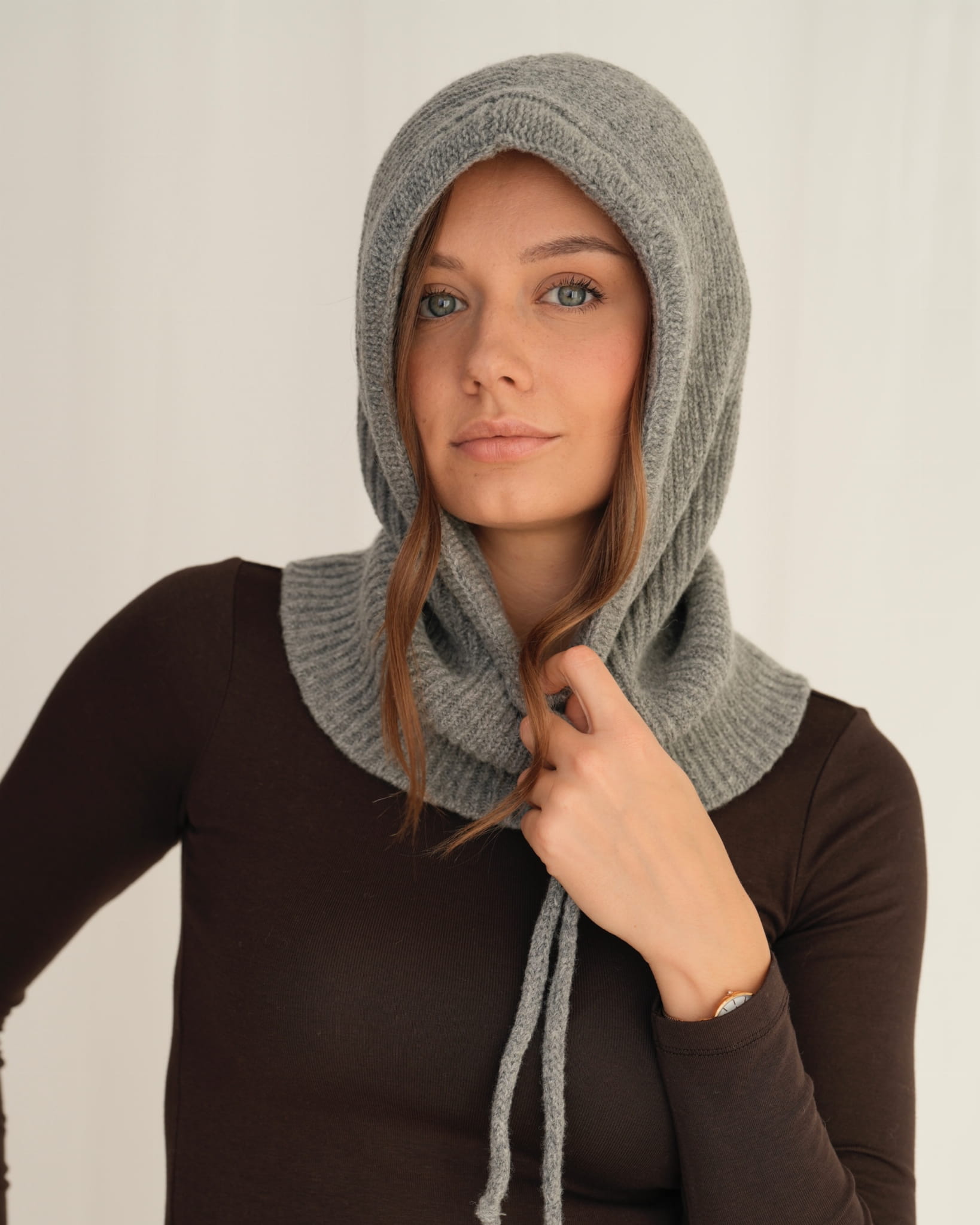 Kaptur Balaclava z Wełny Merino 100% Szara