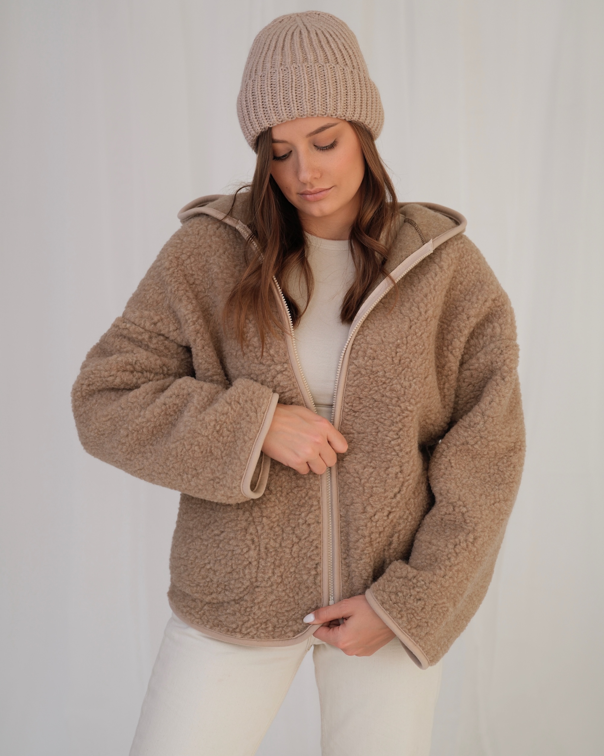 Kurtka z Wełny Merino Oversize TAUPE